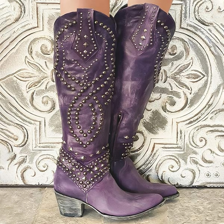 Studded Knee High Western Cowboy Boots Women