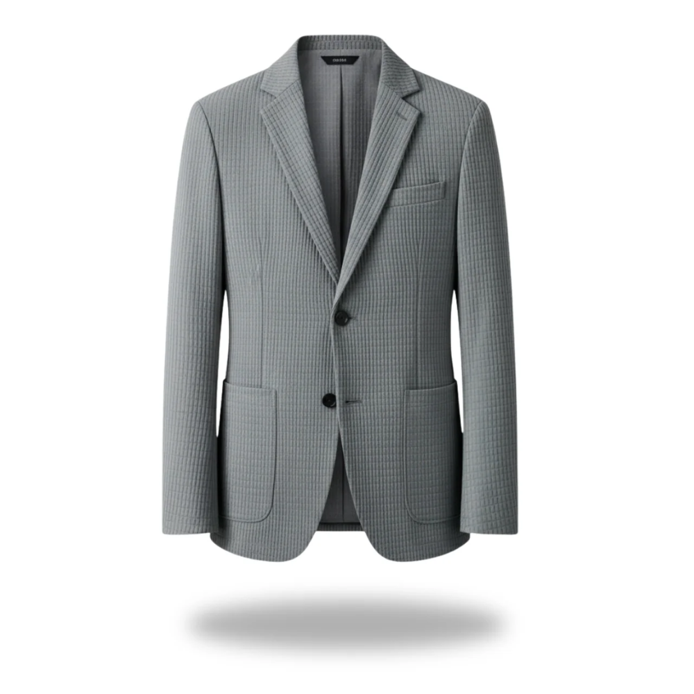 Ribbed Texture Notch Lapel Patch Pocket Single Button Blazer