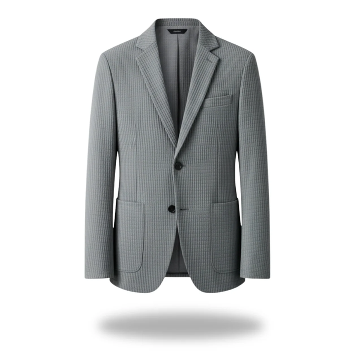 Ribbed Texture Notch Lapel Patch Pocket Single Button Blazer