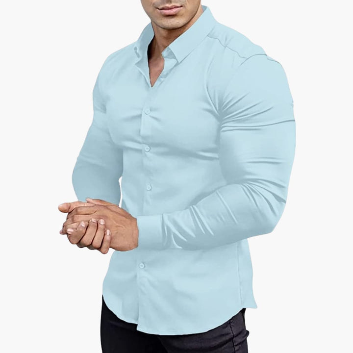 Muscle Fit Long Sleeve Stretch Dress Shirt Men