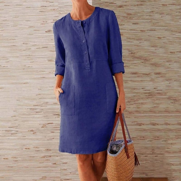 Button Front Linen Shift Casual Mini Dress - Everyday Style