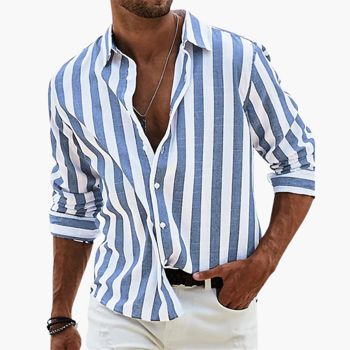 Bold Stripe Long Sleeve Casual Linen Shirt Men