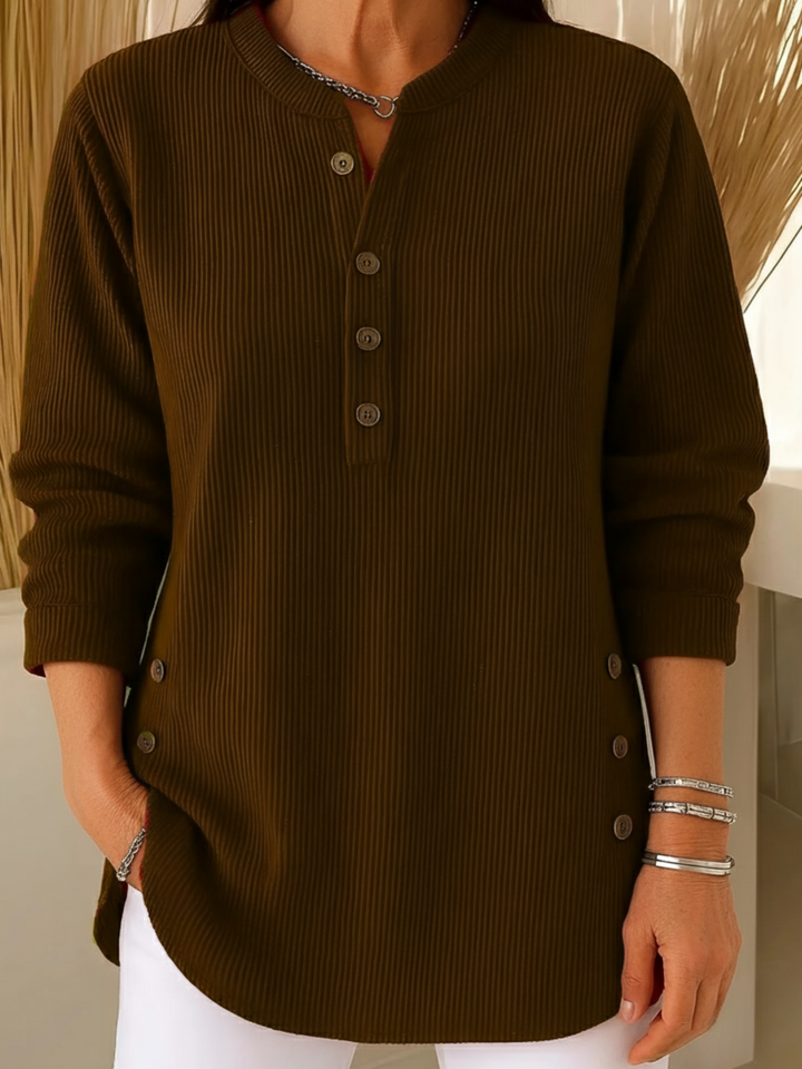 Delphine | Women's Ribbed Knit Henley Tunic Sweater