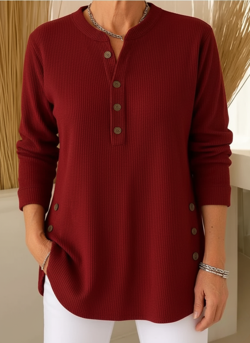 Delphine | Women's Ribbed Knit Henley Tunic Sweater