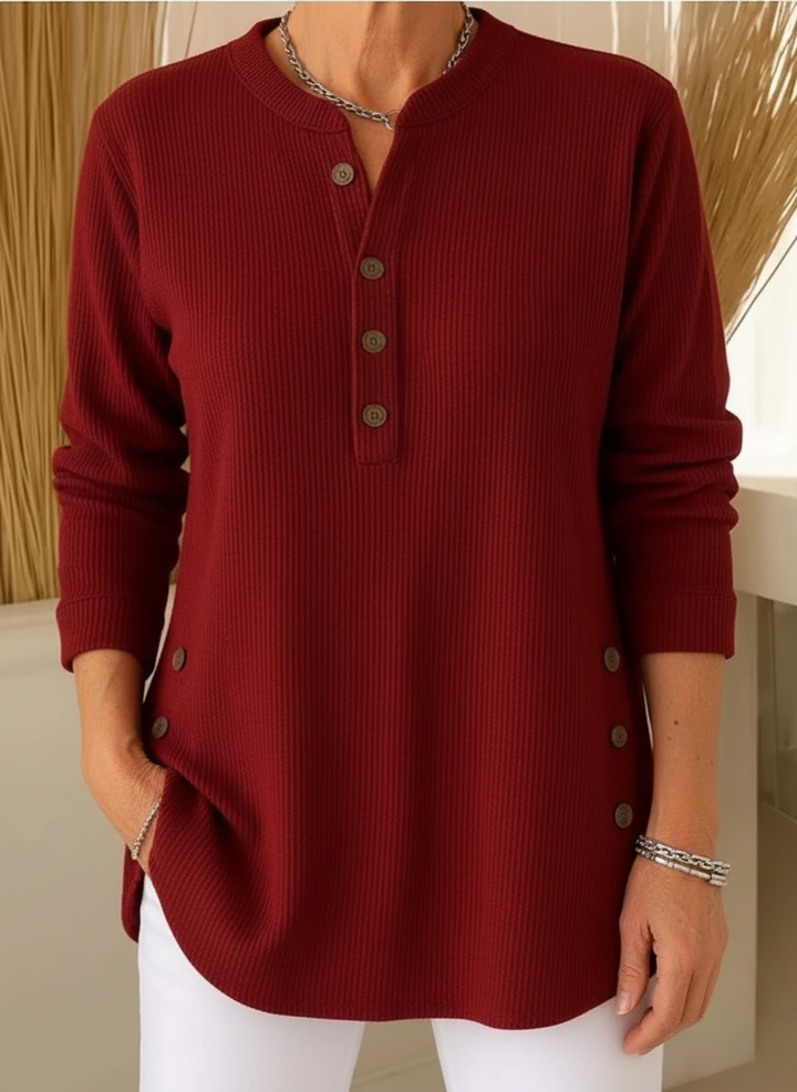Delphine | Women's Ribbed Knit Henley Tunic Sweater