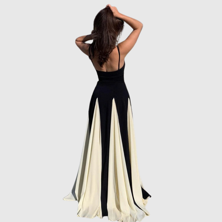 Spaghetti Strap Contrast Panel Maxi Dress Elegant