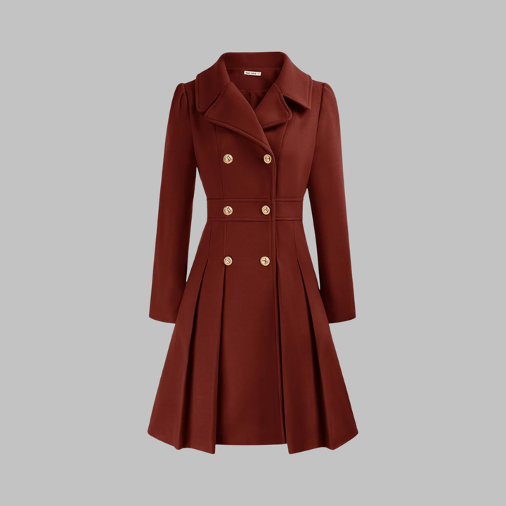 Isolde | Women's Pleated Skater Coat with Double-Breasted Buttons