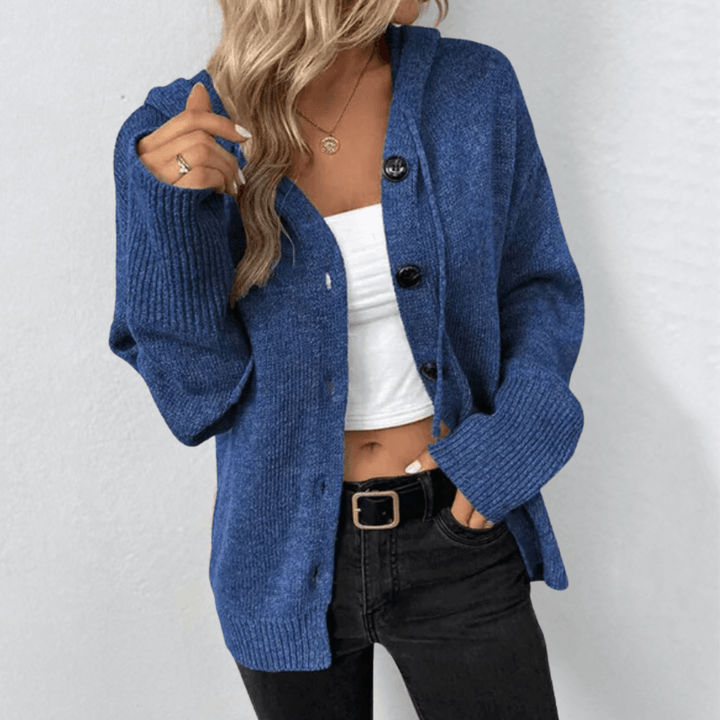Rosalind | Women's Relaxed Hooded Ribbed Cardigan with Button Front