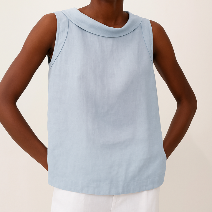 Roll Neck Sleeveless Relaxed Linen Casual Blouse