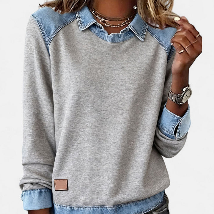 Marlowe | Women's Denim Trim Crew Neck Sweatshirt