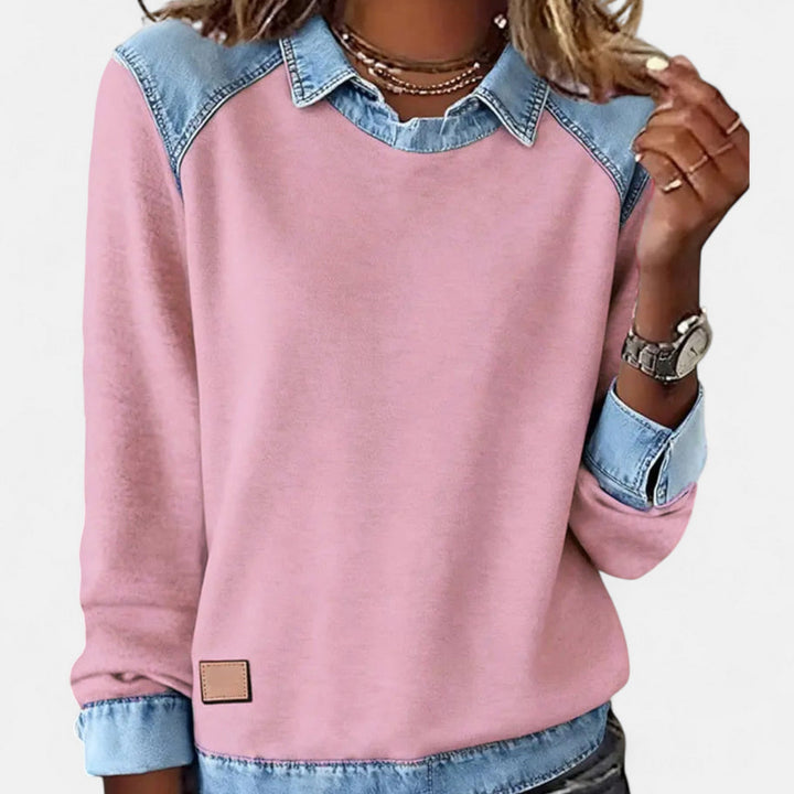 Marlowe | Women's Denim Trim Crew Neck Sweatshirt
