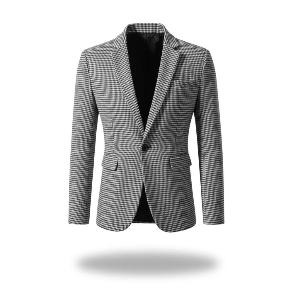 Houndstooth Notch Lapel Flap Pocket Single Button Slim Blazer