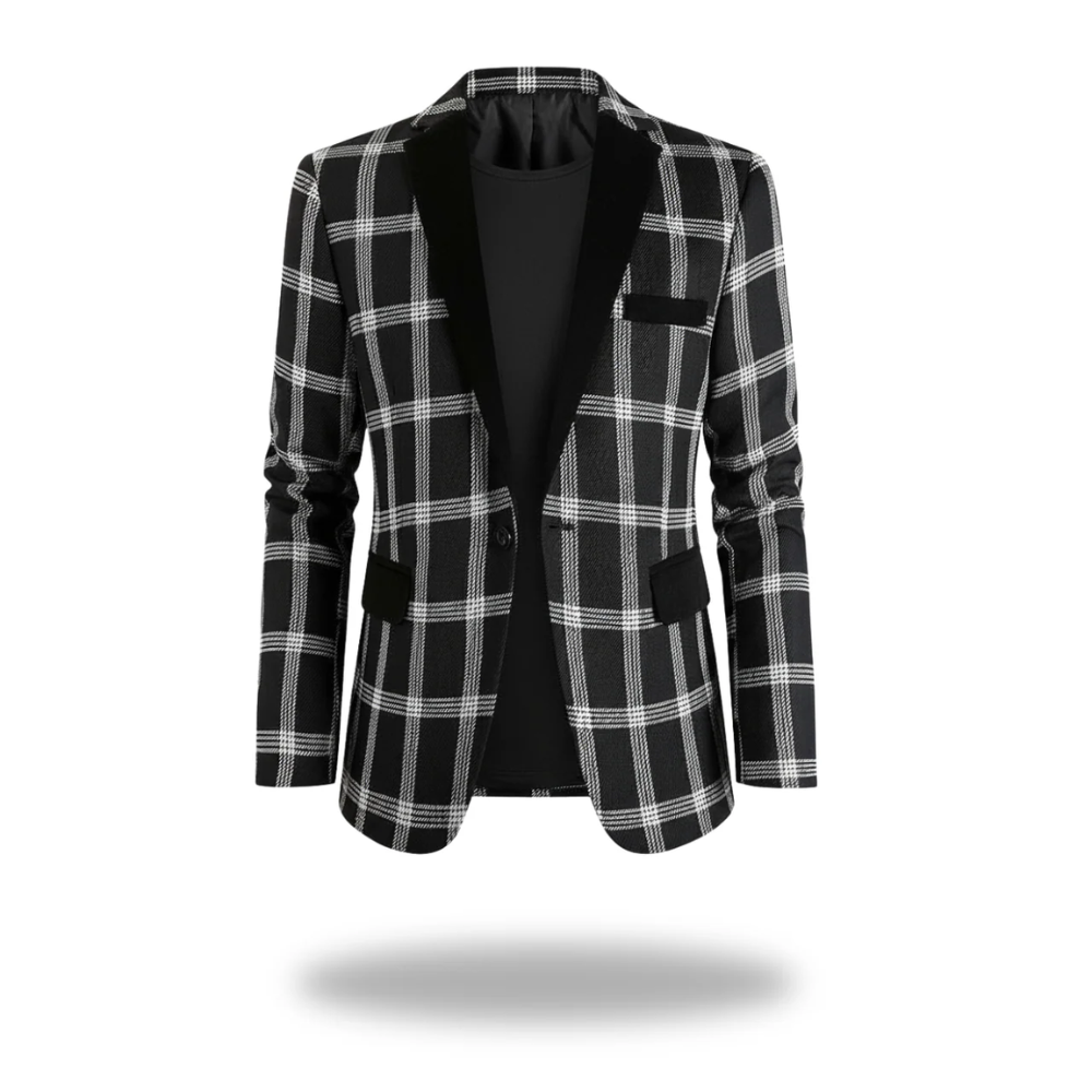 Plaid Velvet Lapel Contrast Trim Single Button Slim Blazer