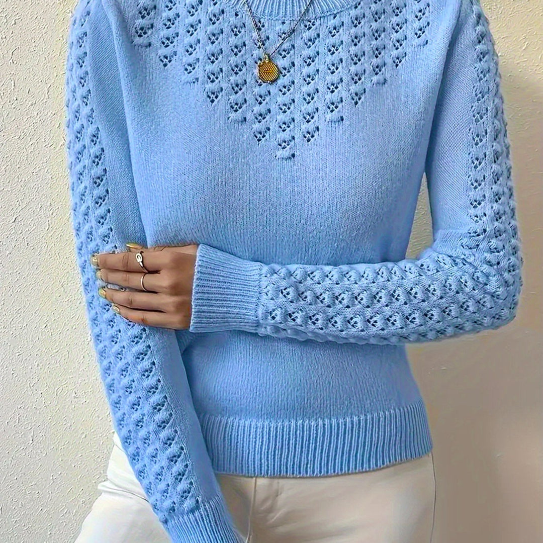Guinevere | Women's Pointelle Knit Crew Neck Sweater