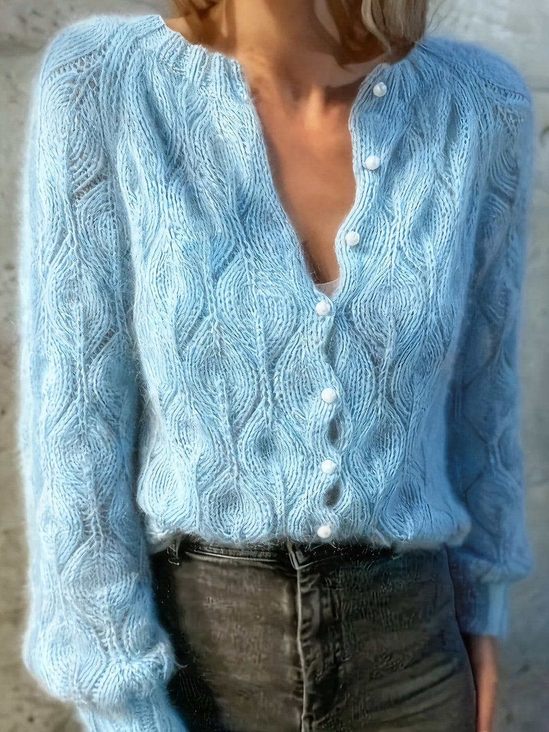 Aurelie | Women's Fuzzy Textured Pearl Button Cardigan