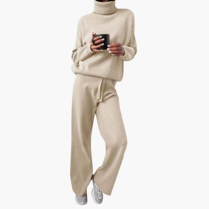 Cosette | Women's Drawstring Wide Leg Pants Turtleneck Loungewear Set