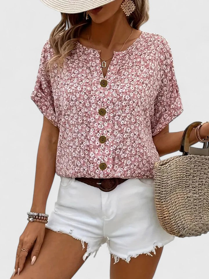 Floral Short Sleeve Summer Blouse Women