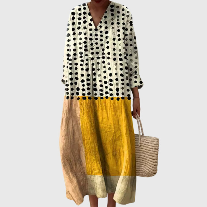 V Neck Geometric Maxi Dress Loose Fit