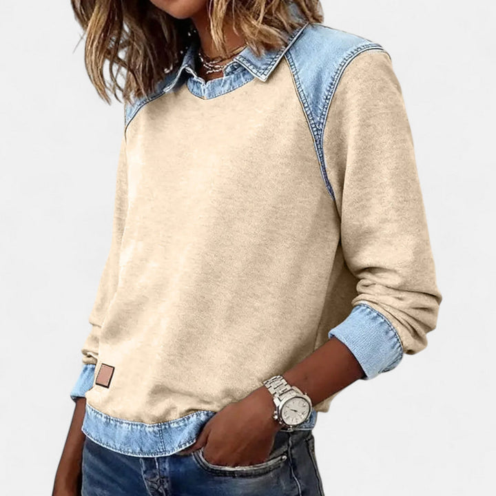 Marlowe | Women's Denim Trim Crew Neck Sweatshirt