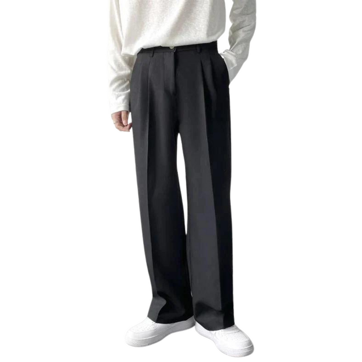Pleated Wide Leg Suit Trousers - Smart Casual Tailored Fit