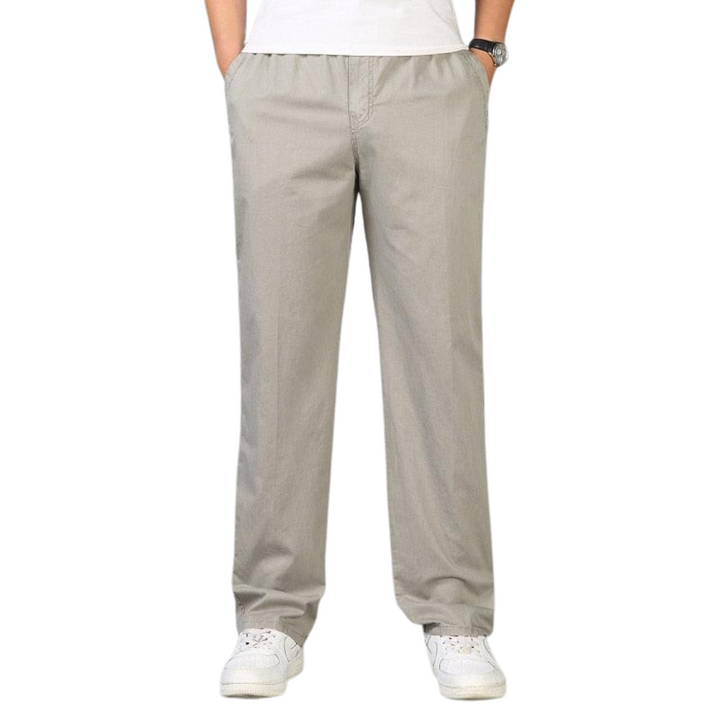 Elasticated Straight Leg Linen Casual Trousers - Relaxed Fit