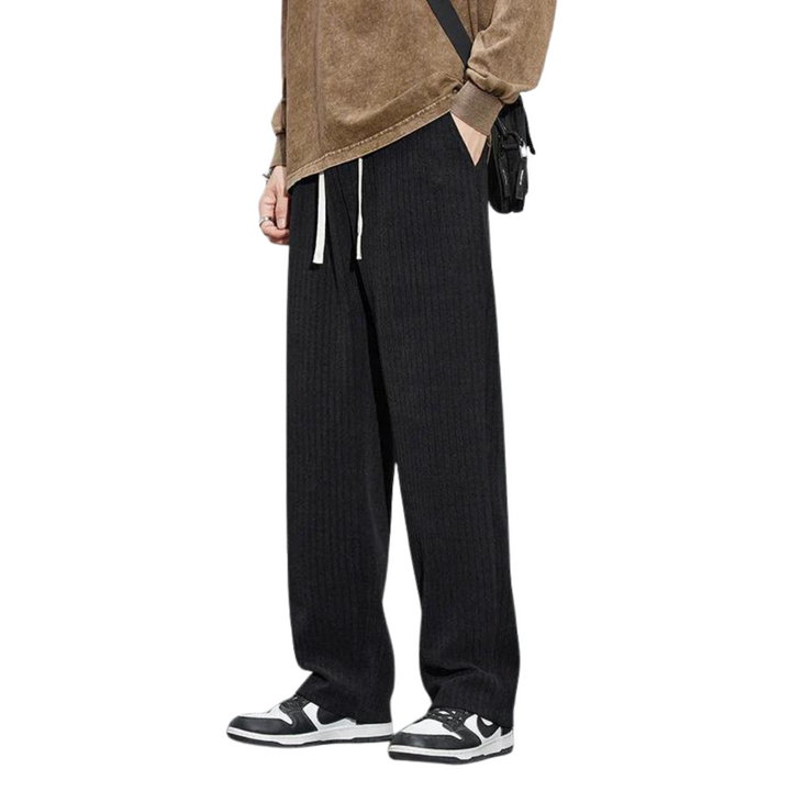 Textured Drawstring Wide Leg Casual Trousers - Streetwear Fit