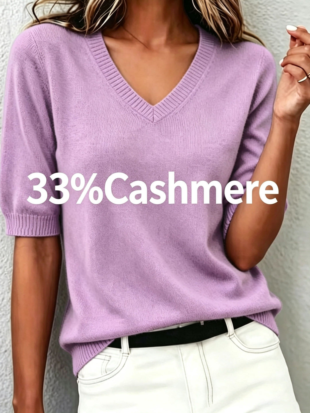 Delaney | Women's Short-Sleeve V-Neck Cashmere Knit Top