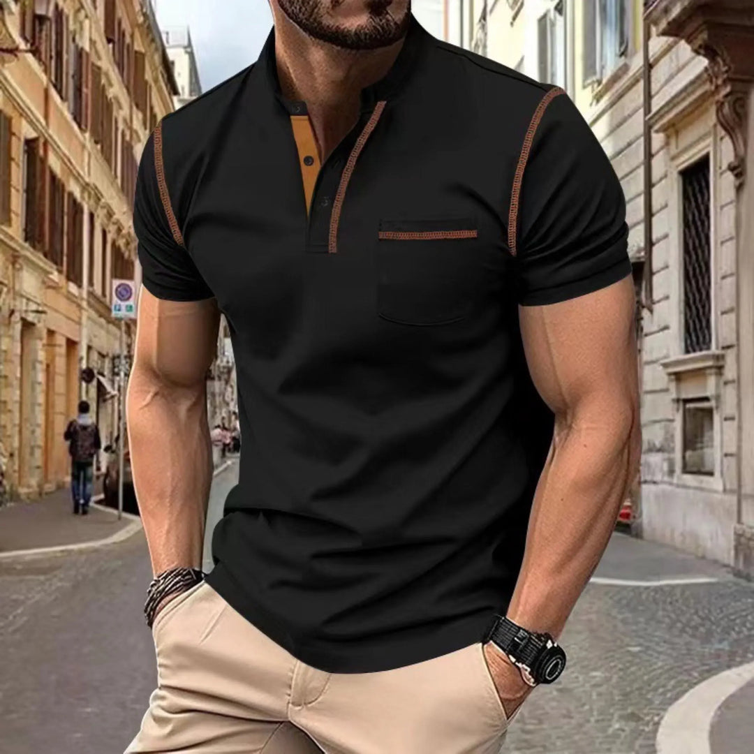 Contrast Trim Chest Pocket Slim Fit Short Sleeve Polo Shirt
