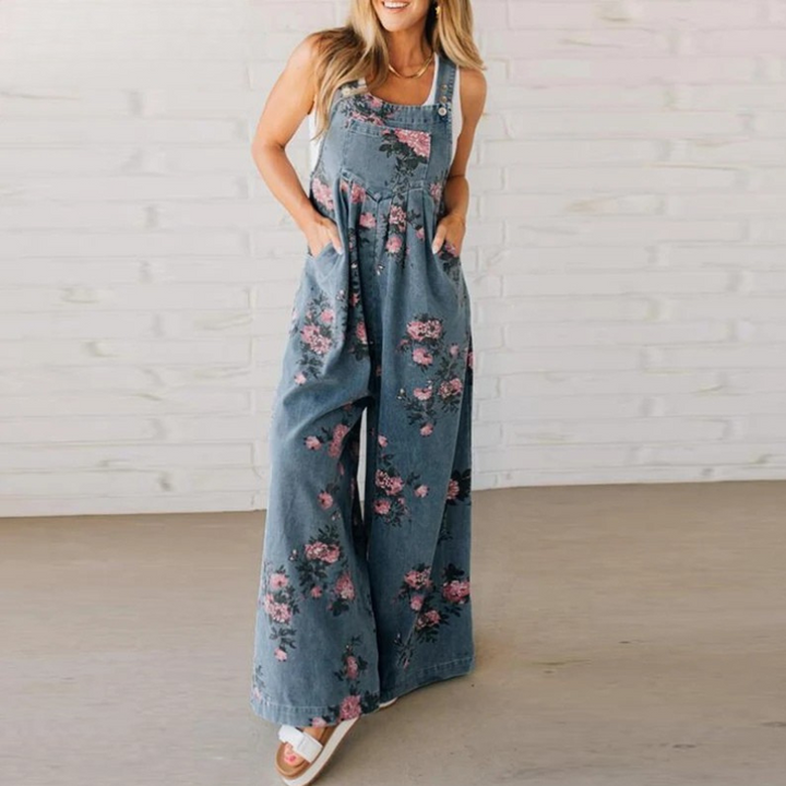 Floral Print Wide Leg Dungaree Jumpsuit Women