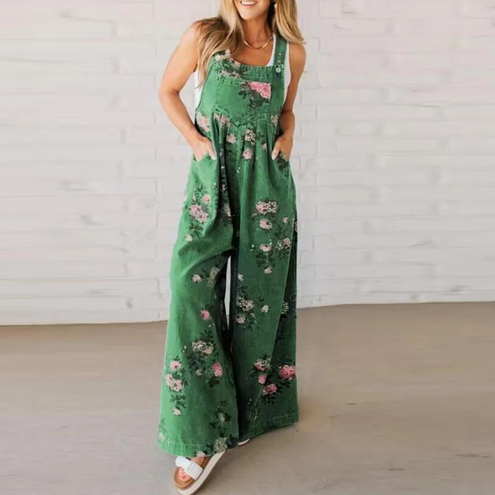 Floral Print Wide Leg Dungaree Jumpsuit Women
