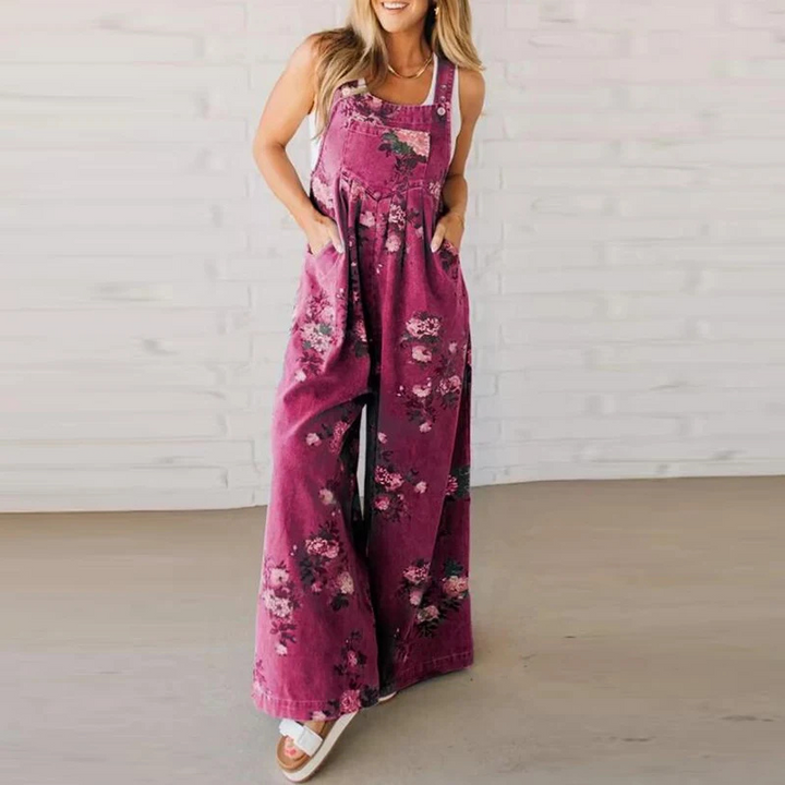 Floral Print Wide Leg Dungaree Jumpsuit Women