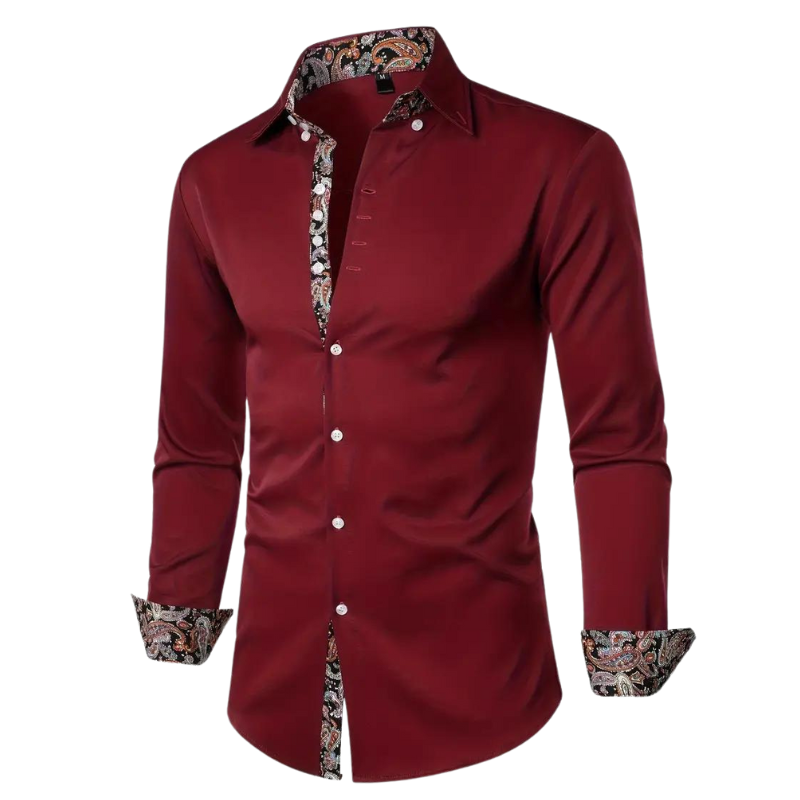 Paisley Contrast Trim Slim Fit Long Sleeve Dress Shirt