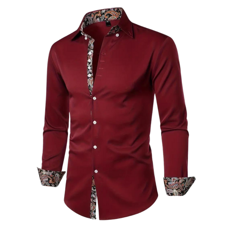 Paisley Contrast Trim Slim Fit Long Sleeve Dress Shirt