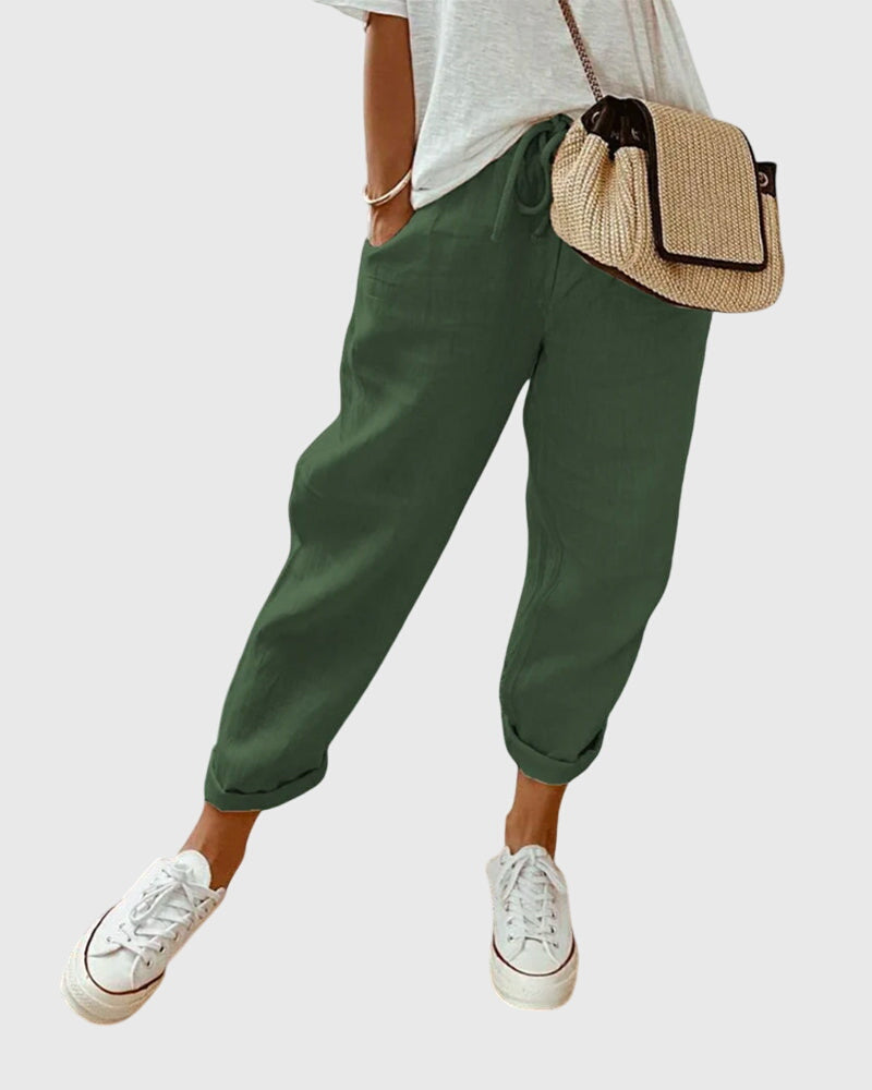 Drawstring Linen Jogger Pants Women - Relaxed Casual Fit