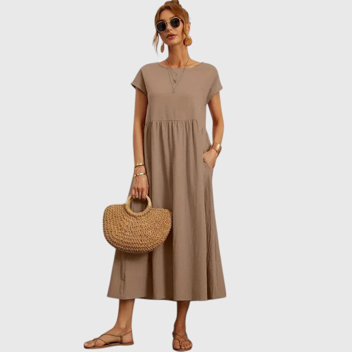 Casual Cotton Linen A Line Summer Maxi Dress