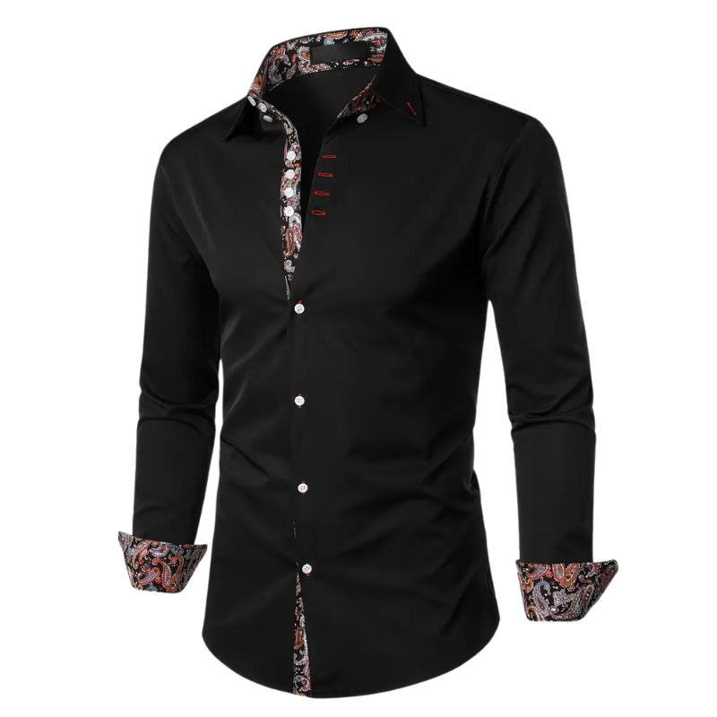 Paisley Contrast Trim Slim Fit Long Sleeve Dress Shirt