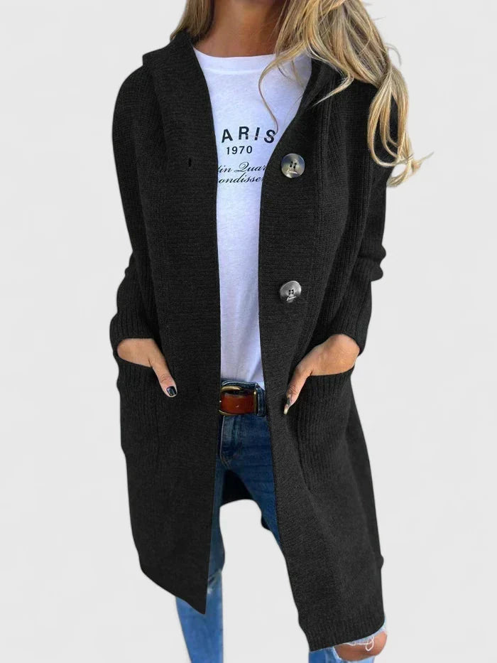 Cordelia | Women's Longline Ribbed Duster Cardigan with Button Collar