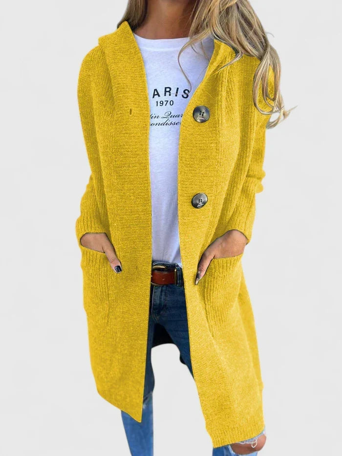 Cordelia | Women's Longline Ribbed Duster Cardigan with Button Collar