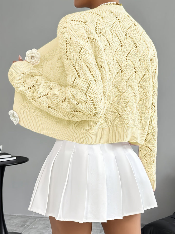 Marigold | Women's Scalloped Crochet Cardigan with 3D Rose Buttons