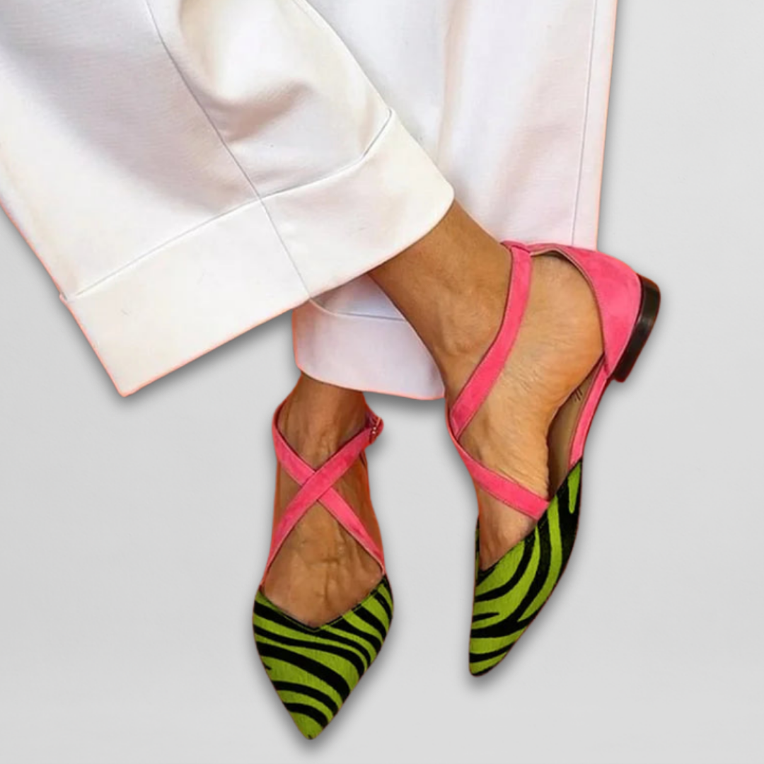 Zebra Print Cross Strap Ballet Flats Women - Pointed Toe