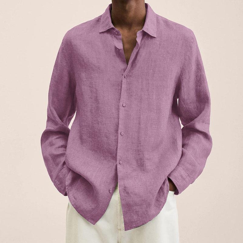 Oversized Long Sleeve Relaxed Fit Linen Shirt Men