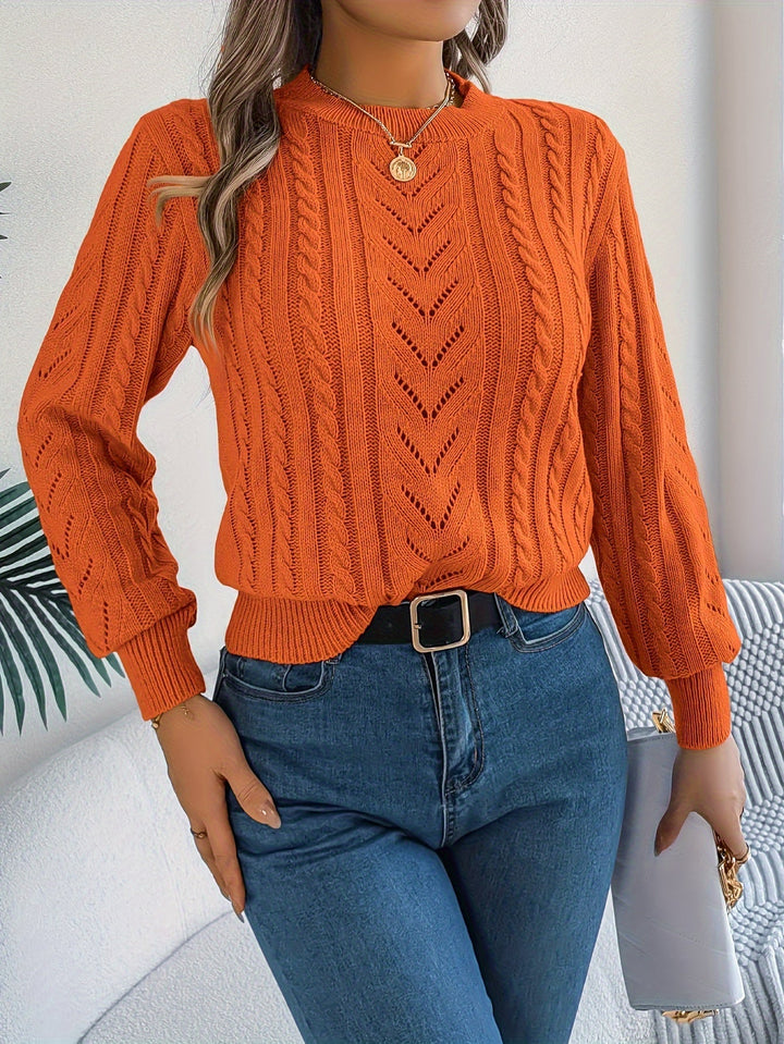 Dorothea | Women's Crew Neck Sweater in Textured Pointelle and Cable Knit