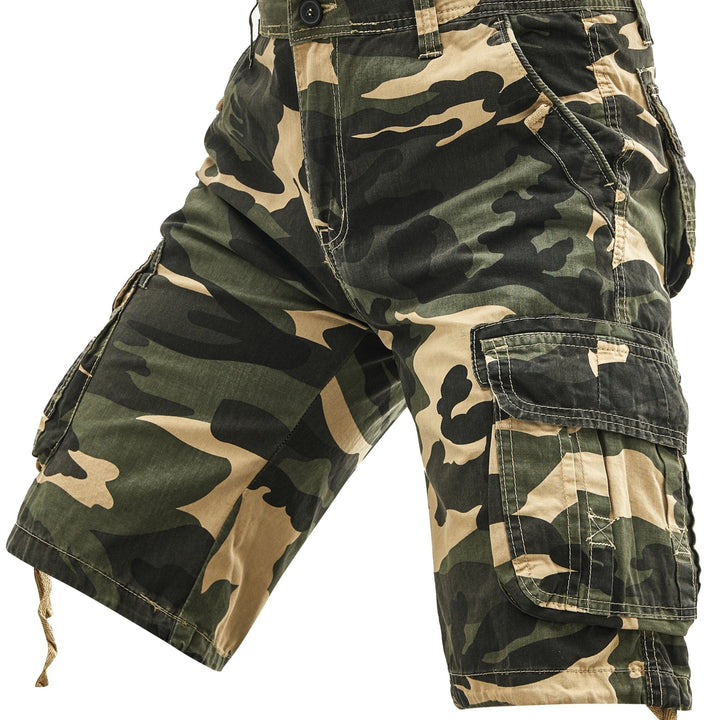 Camo Print Multi Pocket Drawstring Hem Relaxed Fit Mens Cargo Shorts
