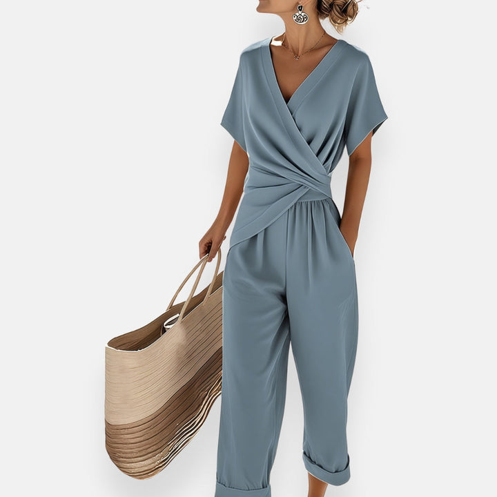 Wrap Front Ruched Waist Casual Summer Jumpsuit Women