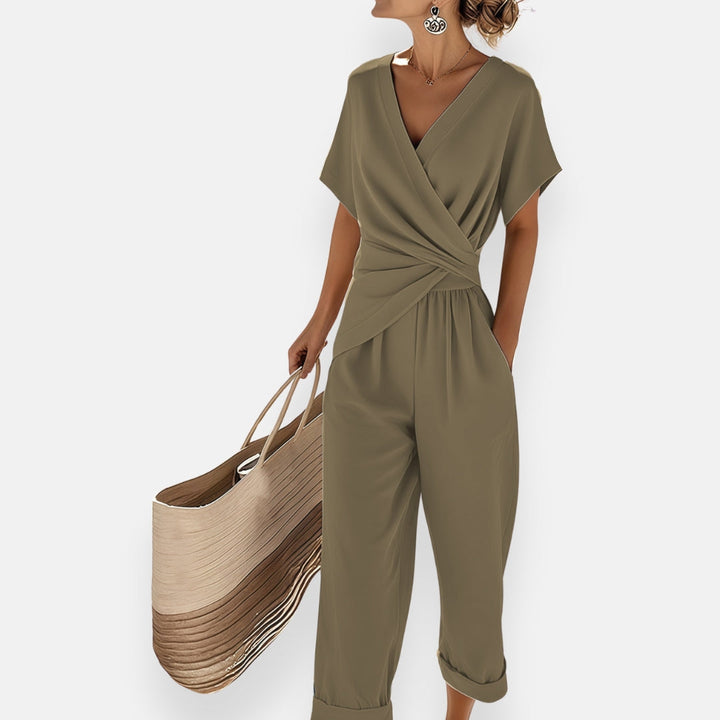 Wrap Front Ruched Waist Casual Summer Jumpsuit Women