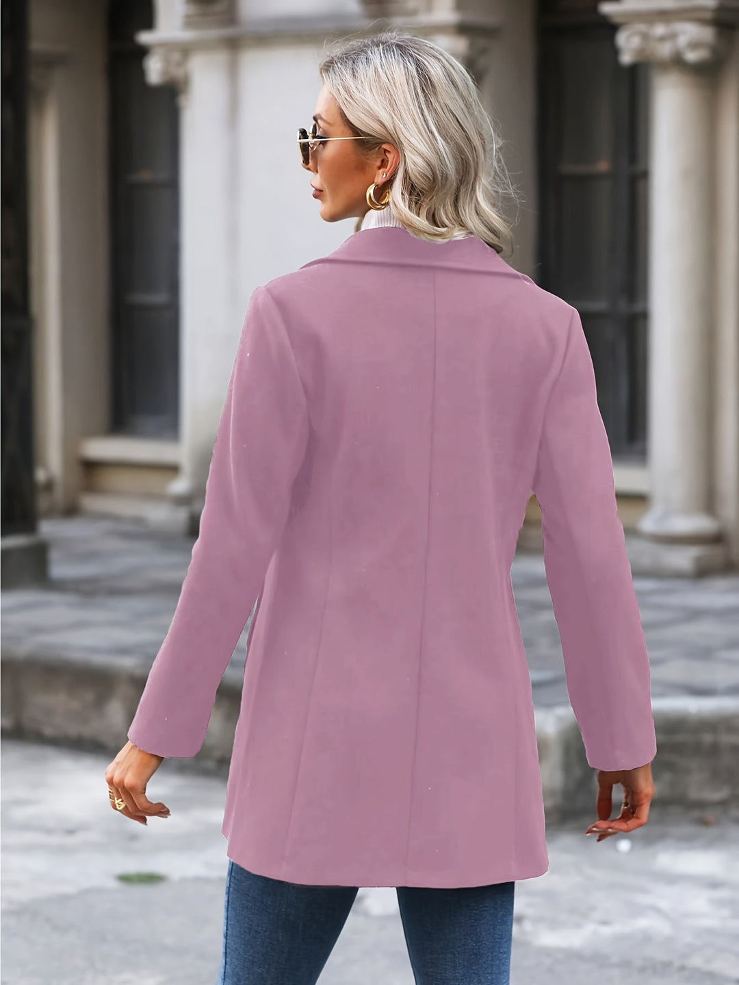 Elspeth | Women's Long Tailored Jacket with Cinched Waist and Button Front