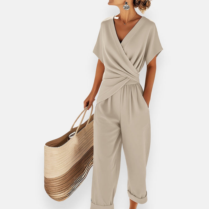Wrap Front Ruched Waist Casual Summer Jumpsuit Women