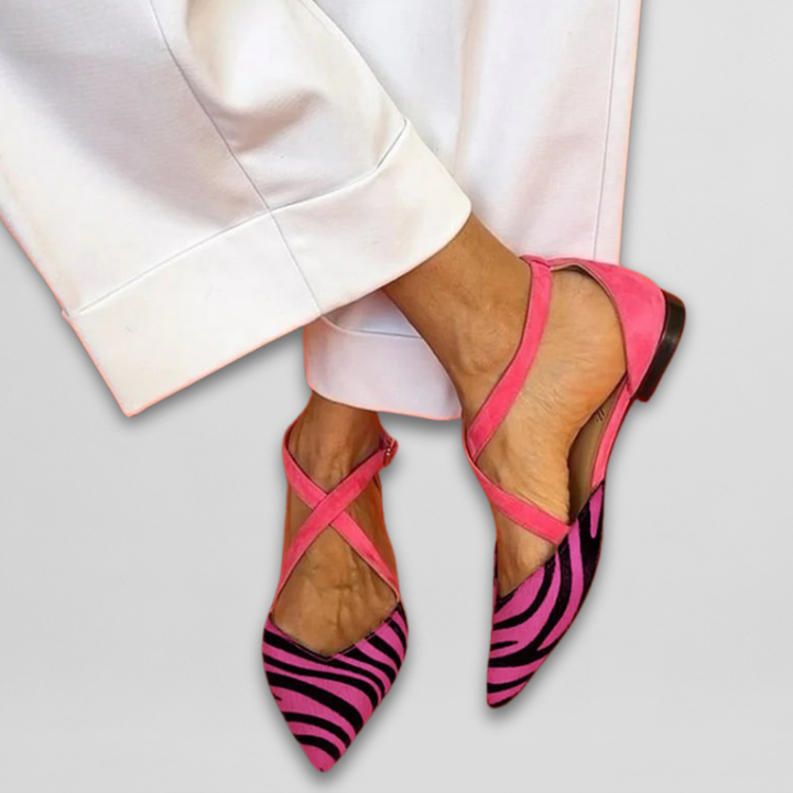 Zebra Print Cross Strap Ballet Flats Women - Pointed Toe