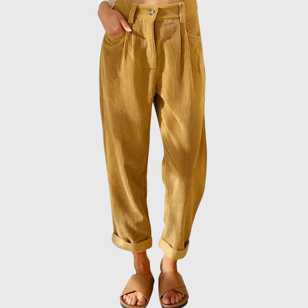 Pleated Corduroy Tapered High Waisted Pants Women - Casual