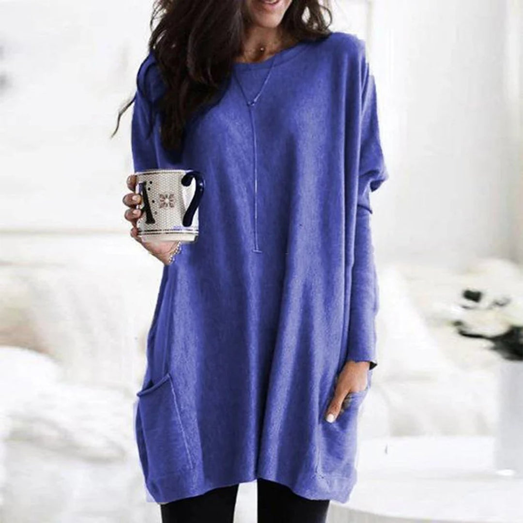 Perrine | Women's Oversized Batwing Crew Neck Tunic Sweater with Pockets